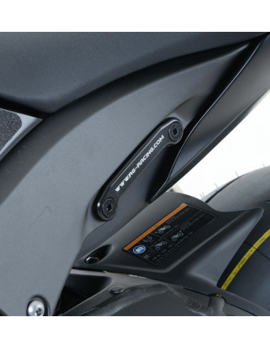 Cache-orifice R&G RACING pour repose-pied arrière-gauche alu noir Kawasaki ZX-10R
