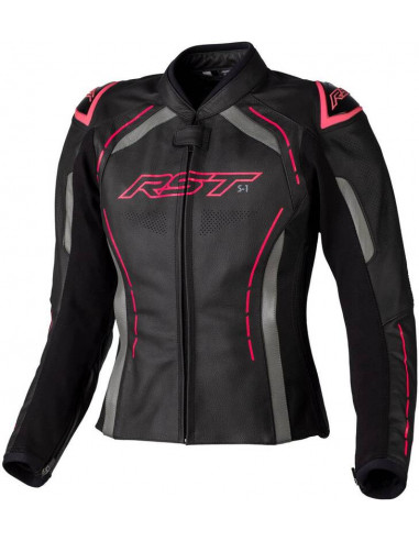 Veste femme RST S1 CE cuir - noir/rose fluo taille S