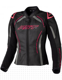 Veste femme RST S1 CE cuir - noir/rose fluo taille M 2