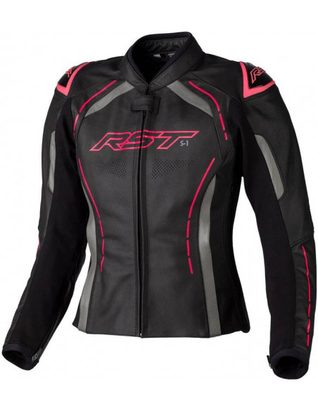 Veste femme RST S1 CE cuir - noir/rose fluo taille M
