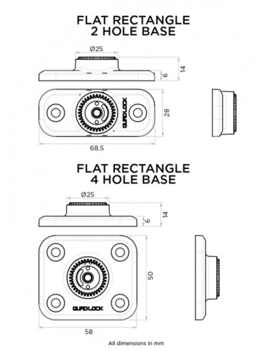 Base rectangulaire 4 trous QUAD LOCK 360