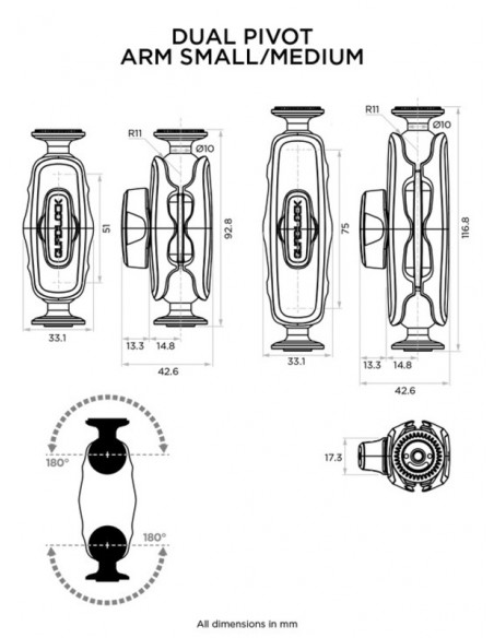 Bras double pivot QUAD LOCK 360 - version Small