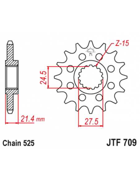 Pignon JT SPROCKETS acier anti-bruit 709 - 525