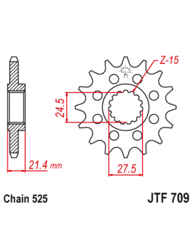 Pignon JT SPROCKETS acier anti-bruit 709 - 525