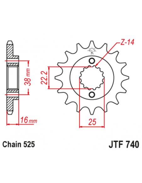 Pignon JT SPROCKETS acier anti-bruit 740 - 525