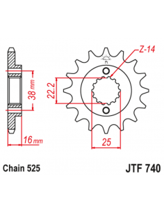 Pignon JT SPROCKETS acier anti-bruit 740 - 525 2