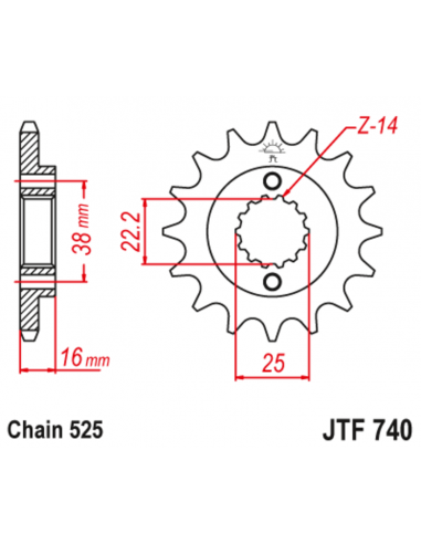 Pignon JT SPROCKETS acier anti-bruit 740 - 525
