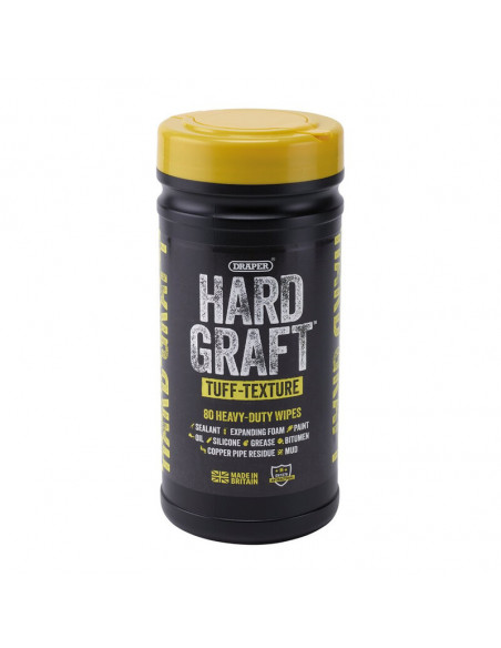 Lingettes à texture Tuff multi-usages DRAPER Hard Graft (pot de 80)