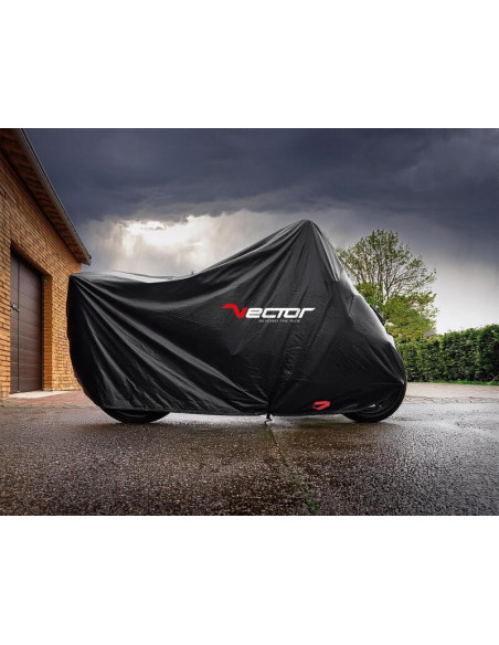 Housse de protection extérieur VECTOR coton noir - Moto / Scooter avec Top case et bulle haute - M