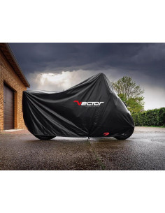 Housse de protection extérieur VECTOR coton noir - Moto / Scooter avec Top case et bulle haute - L