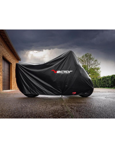 Housse de protection extérieur VECTOR coton noir - Moto / Scooter avec Top case et bulle haute - L