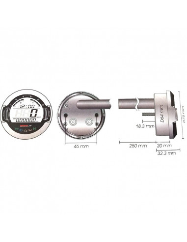 D64 DL-03S (black) speedometer + tachometer +indicator lights (display LCD)