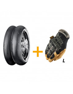Train de pneus CONTINENTAL CONTIATTACK SM 2 (120/70 R 17 + 160/60 R 17) + Gants MECHANIX Original 4X Material taille L