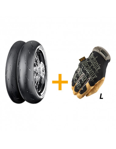 Train de pneus CONTINENTAL CONTIATTACK SM 2 (120/70 R 17 + 160/60 R 17) + Gants MECHANIX Original 4X Material taille L