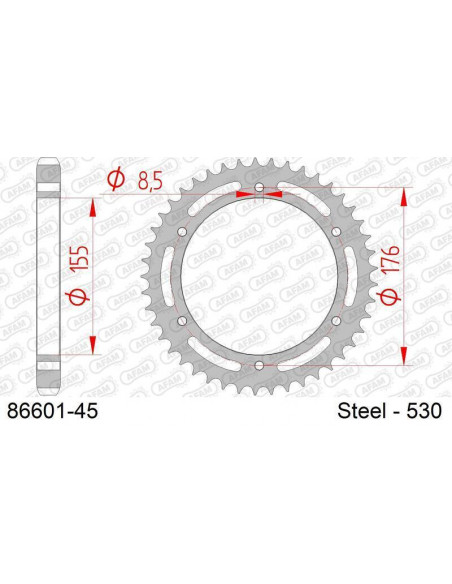 Kit chaîne AFAM 530XHR2 17/44 super-renforcé - couronne standard