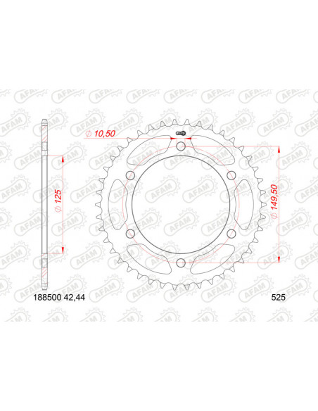 Couronne AFAM 44 dents acier pas 5205 type 188500