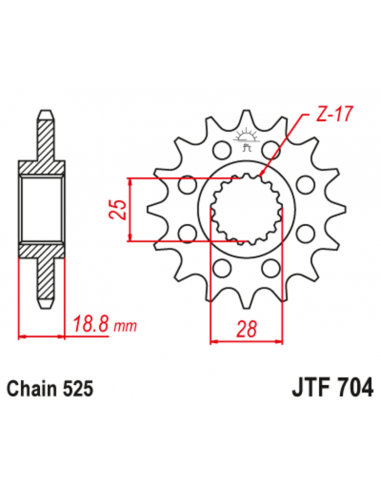 Pignon JT SPROCKETS acier anti-bruit 704 - 525
