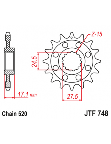 Pignon JT SPROCKETS acier anti-bruit 748 - 520