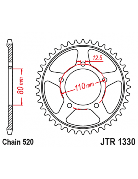 Couronne JT SPROCKETS acier standard 1330 - 520