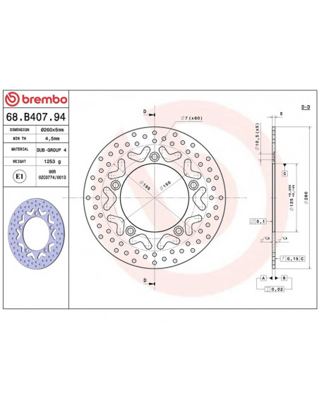 Disque de frein BREMBO Série Oro fixe - 68B40794