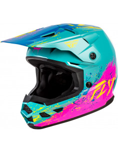Casque enfant FLY RACING Kinetic Drip - turquoise/rose/jaune 2