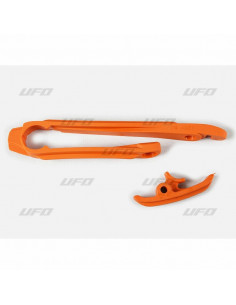 Kit patin de bras oscillant + patin de chaîne inférieur UFO orange KTM