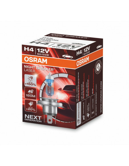 Ampoules OSRAM H4 Night Breaker Laser 12V 60/55W P43t-38 - par paire