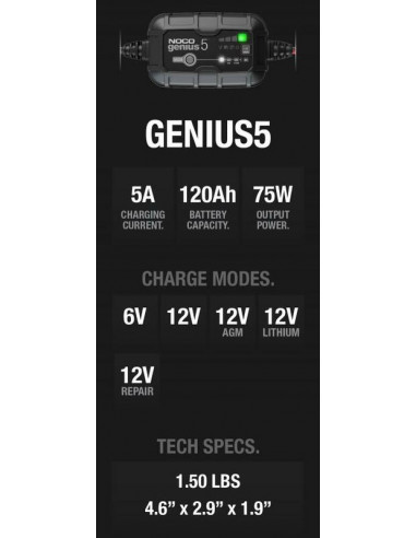 Chargeur de batterie intelligent NOCO Genius5 6/12V 5A