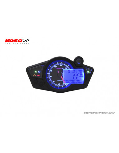 Compteur de vitesse KOSO RX1N+ GP Style II multifonctions fond noir universel