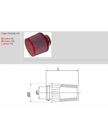 Filtre à air BMC conique Ø66mm - FMSA66-110