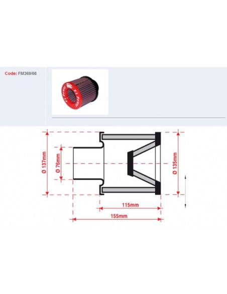 Filtre à air BMC conique Ø76mm - FM369/08 Honda TRX400EX