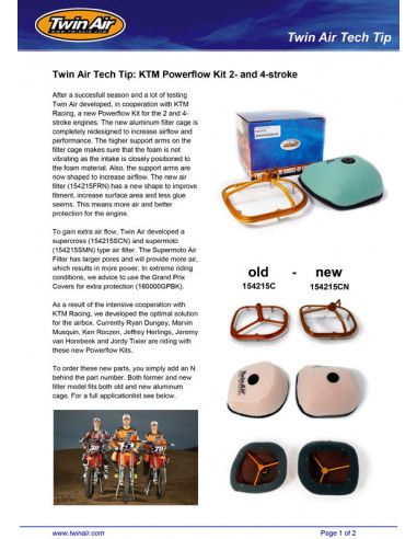 Filtre à air TWIN AIR kit Powerflow - 154215CN KTM