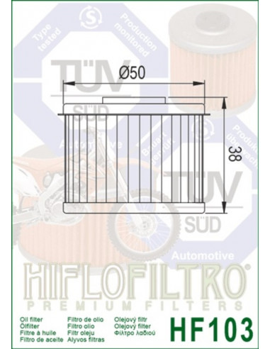Filtre à huile HIFLOFILTRO Racing - HF103