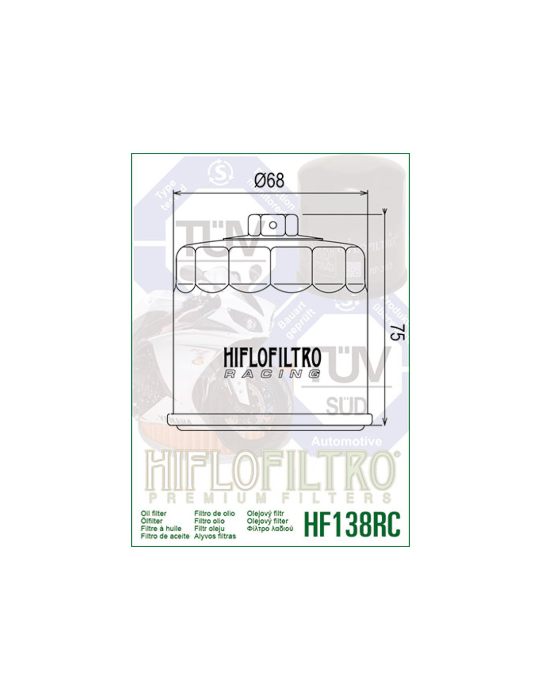 Filtre à huile HIFLOFILTRO Racing - HF138RC