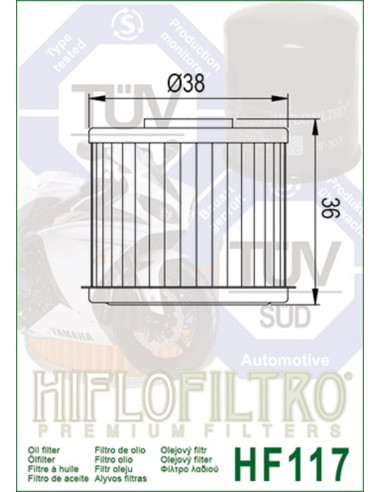 Filtre à huile HIFLOFILTRO - HF117 Honda
