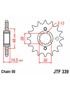 Pignon JT SPROCKETS acier standard 339 - 530 2