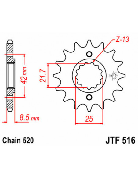 Pignon JT SPROCKETS acier standard 516 - 520