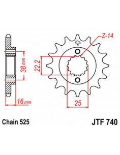 Pignon JT SPROCKETS acier standard 740 - 525 2