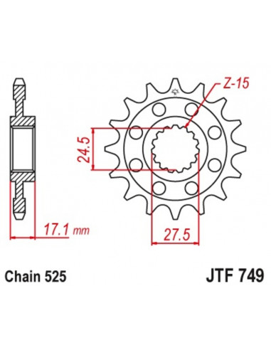 Pignon JT SPROCKETS acier standard 749 - 525