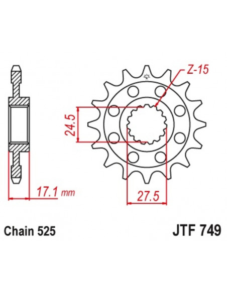 Pignon JT SPROCKETS acier standard 749 - 525