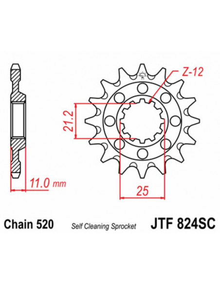 Pignon JT SPROCKETS acier anti-boue 824 - 520