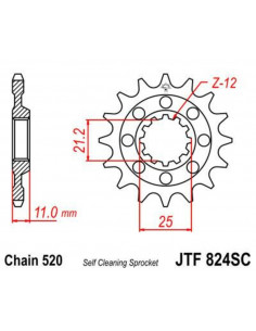 Pignon JT SPROCKETS acier anti-boue 824 - 520 2