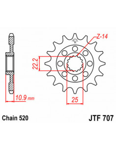 Pignon JT SPROCKETS acier standard 707 - 520 2